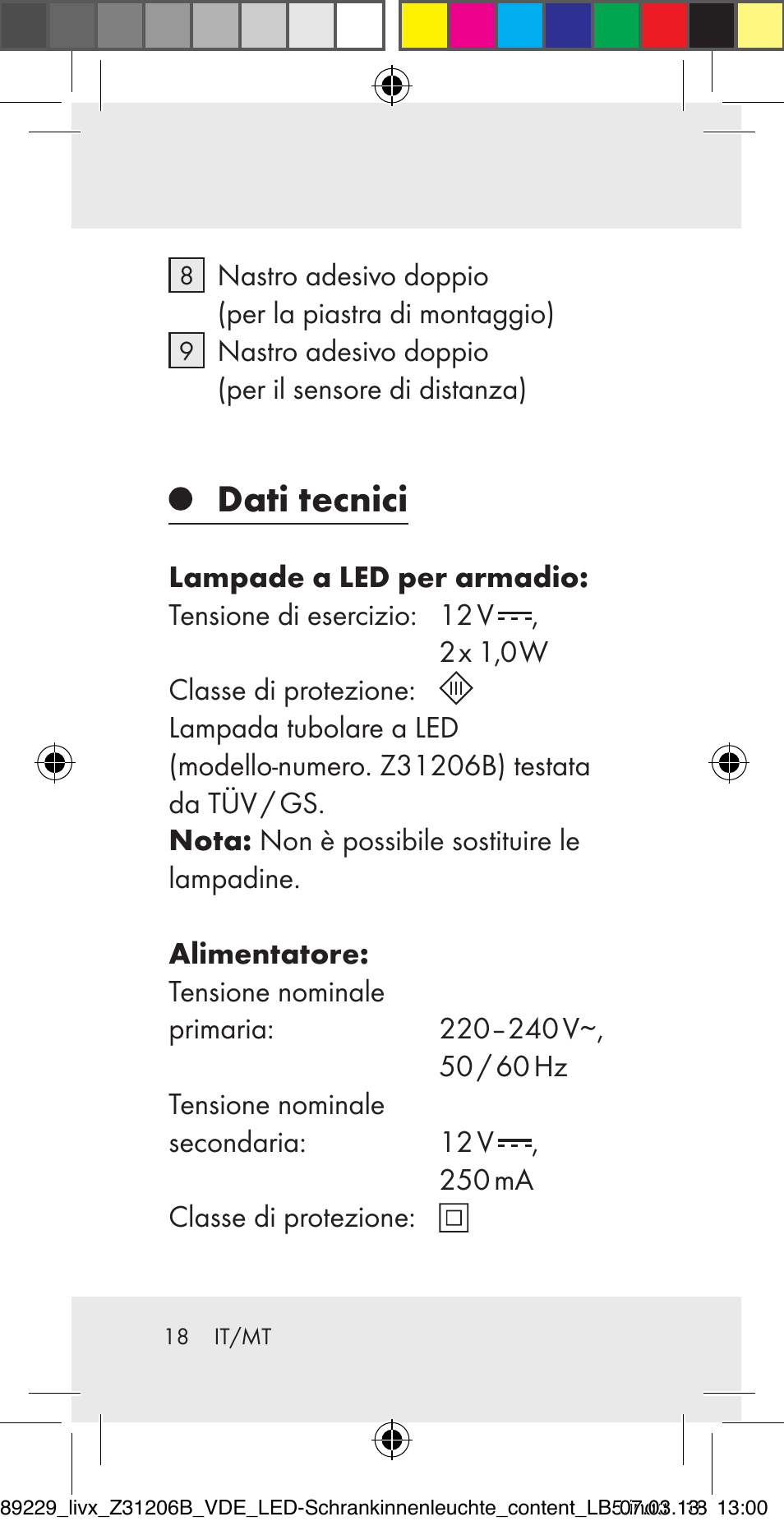 Dati tecnici | Livarno Z31206B User Manual | Page 18 / 69