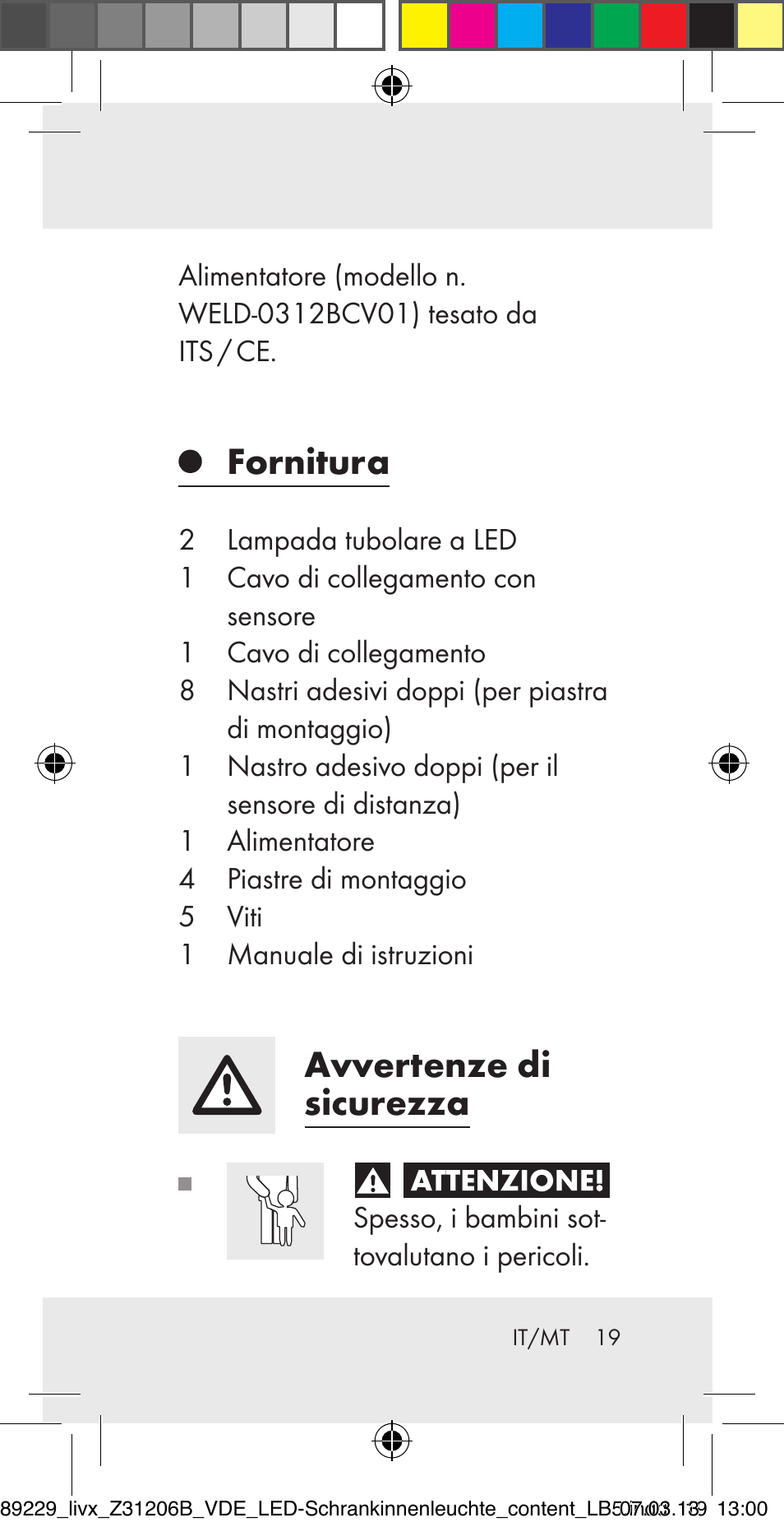 Fornitura, Avvertenze di sicurezza | Livarno Z31206B User Manual | Page 19 / 69