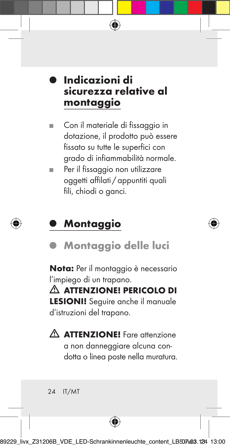 Indicazioni di sicurezza relative al montaggio, Montaggio montaggio delle luci | Livarno Z31206B User Manual | Page 24 / 69