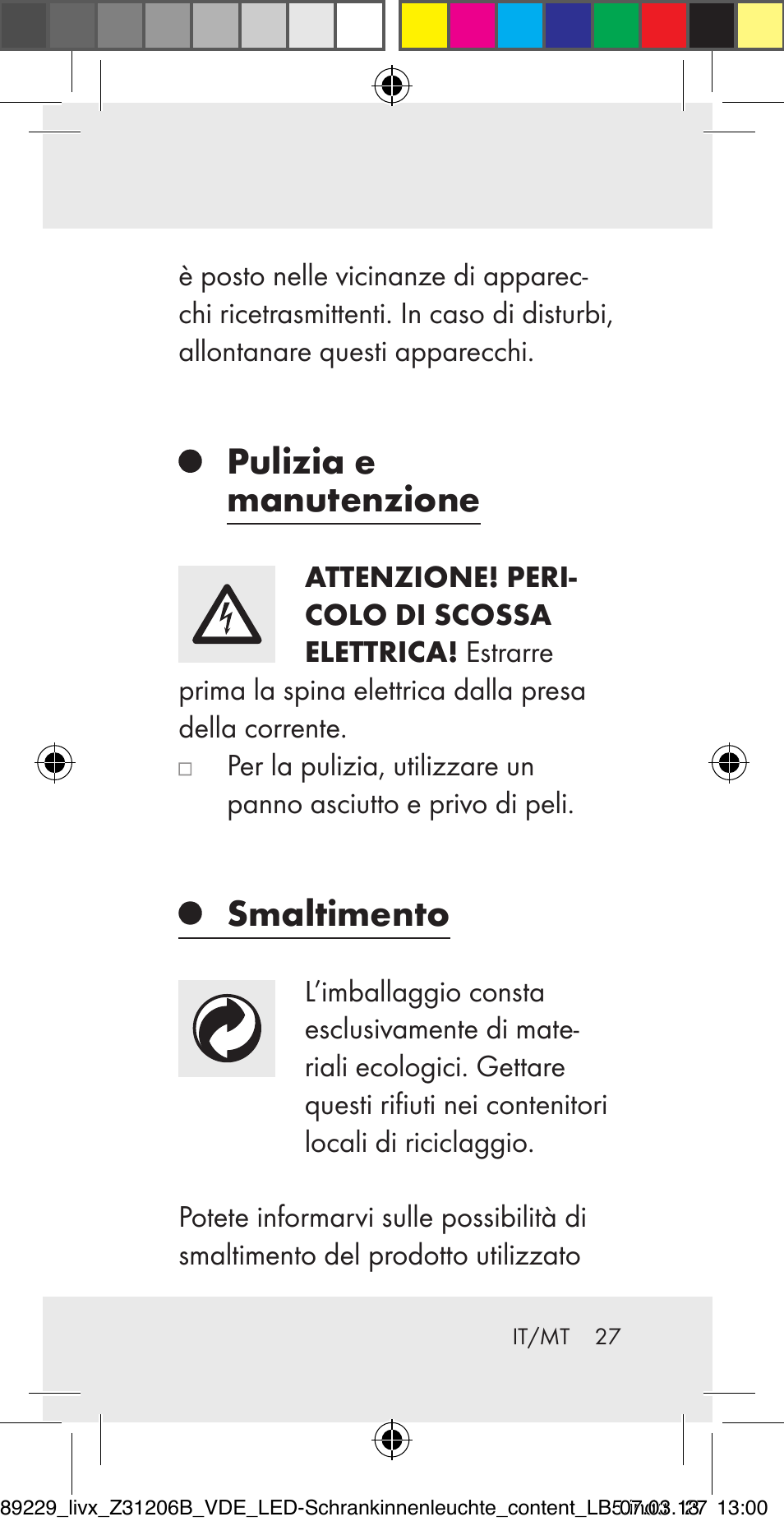 Pulizia e manutenzione, Smaltimento | Livarno Z31206B User Manual | Page 27 / 69