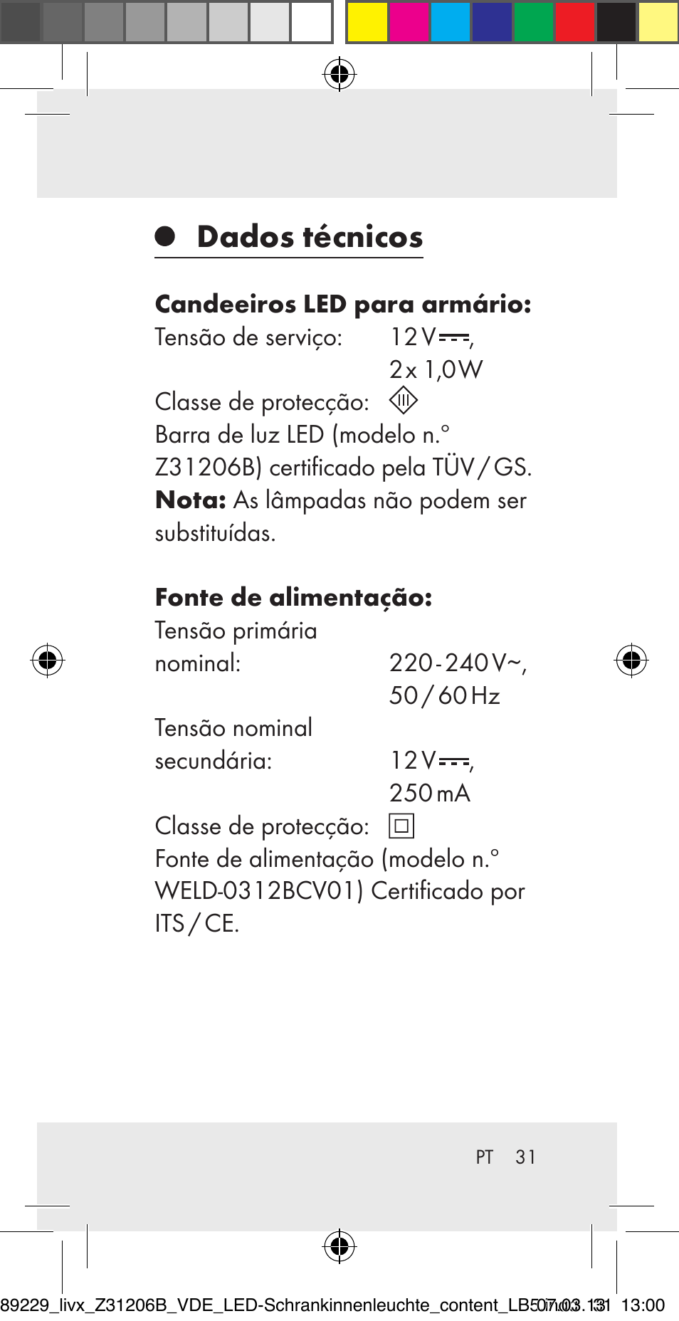 Dados técnicos | Livarno Z31206B User Manual | Page 31 / 69