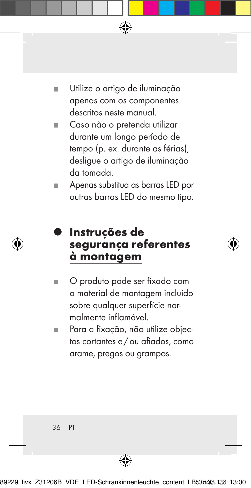 Instruções de segurança referentes à montagem | Livarno Z31206B User Manual | Page 36 / 69