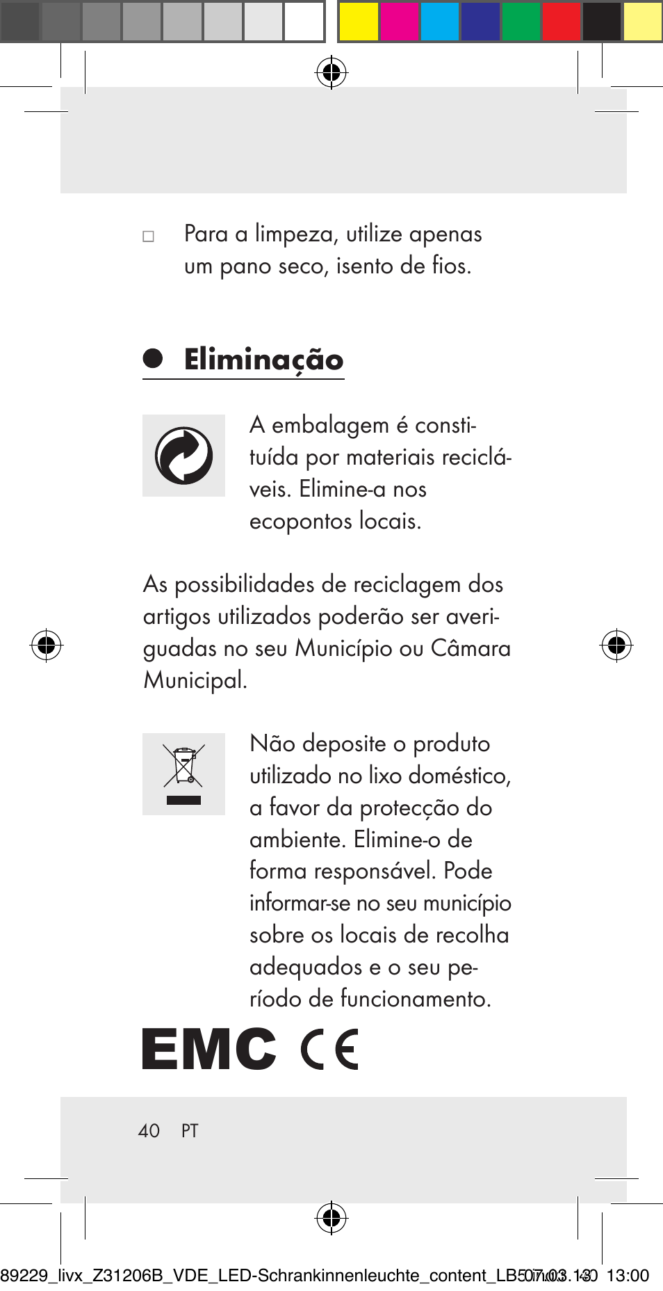 Eliminação | Livarno Z31206B User Manual | Page 40 / 69