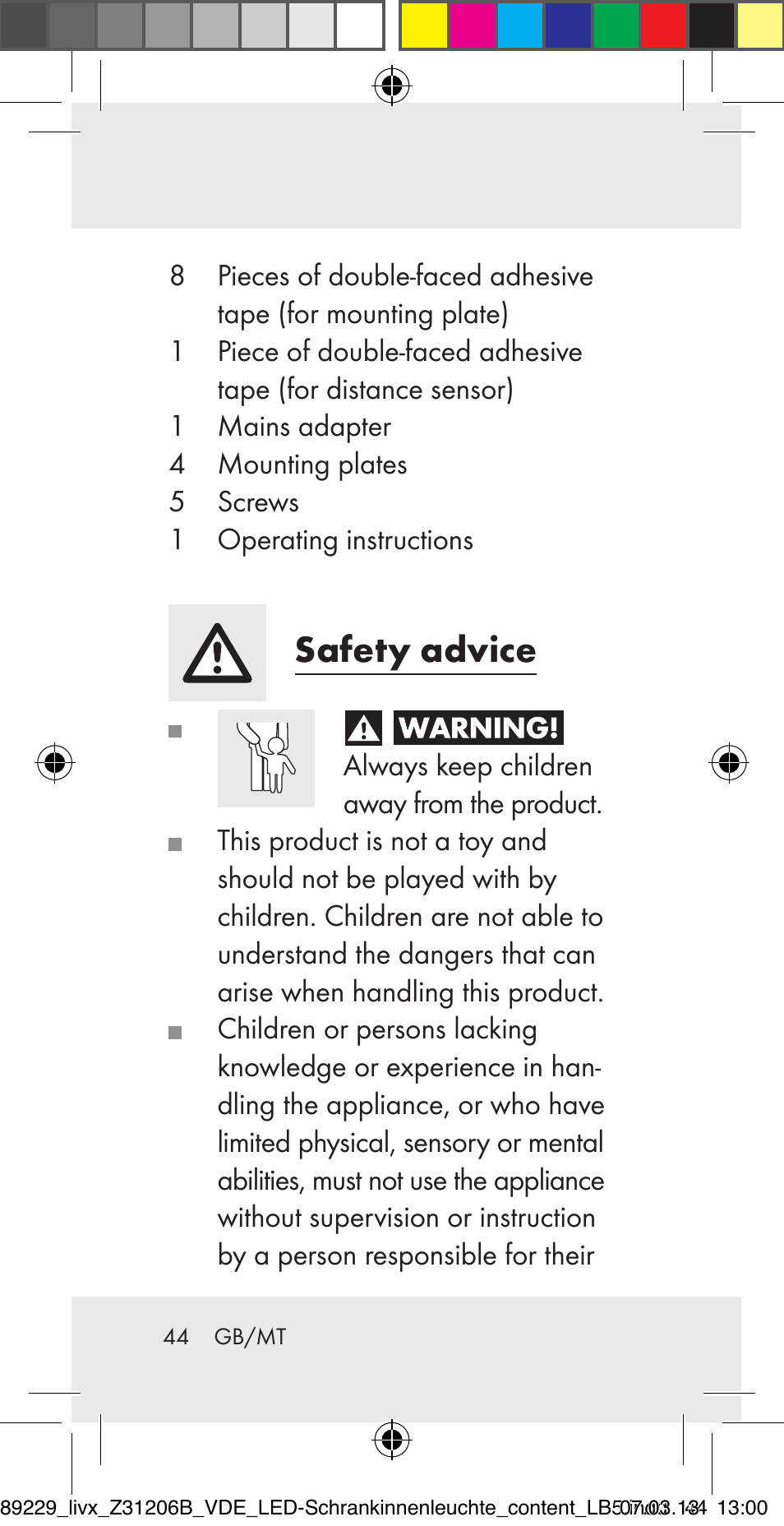 Safety advice | Livarno Z31206B User Manual | Page 44 / 69