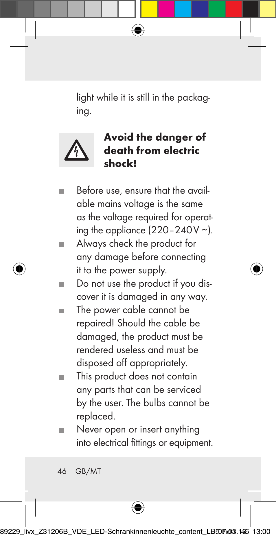 Livarno Z31206B User Manual | Page 46 / 69