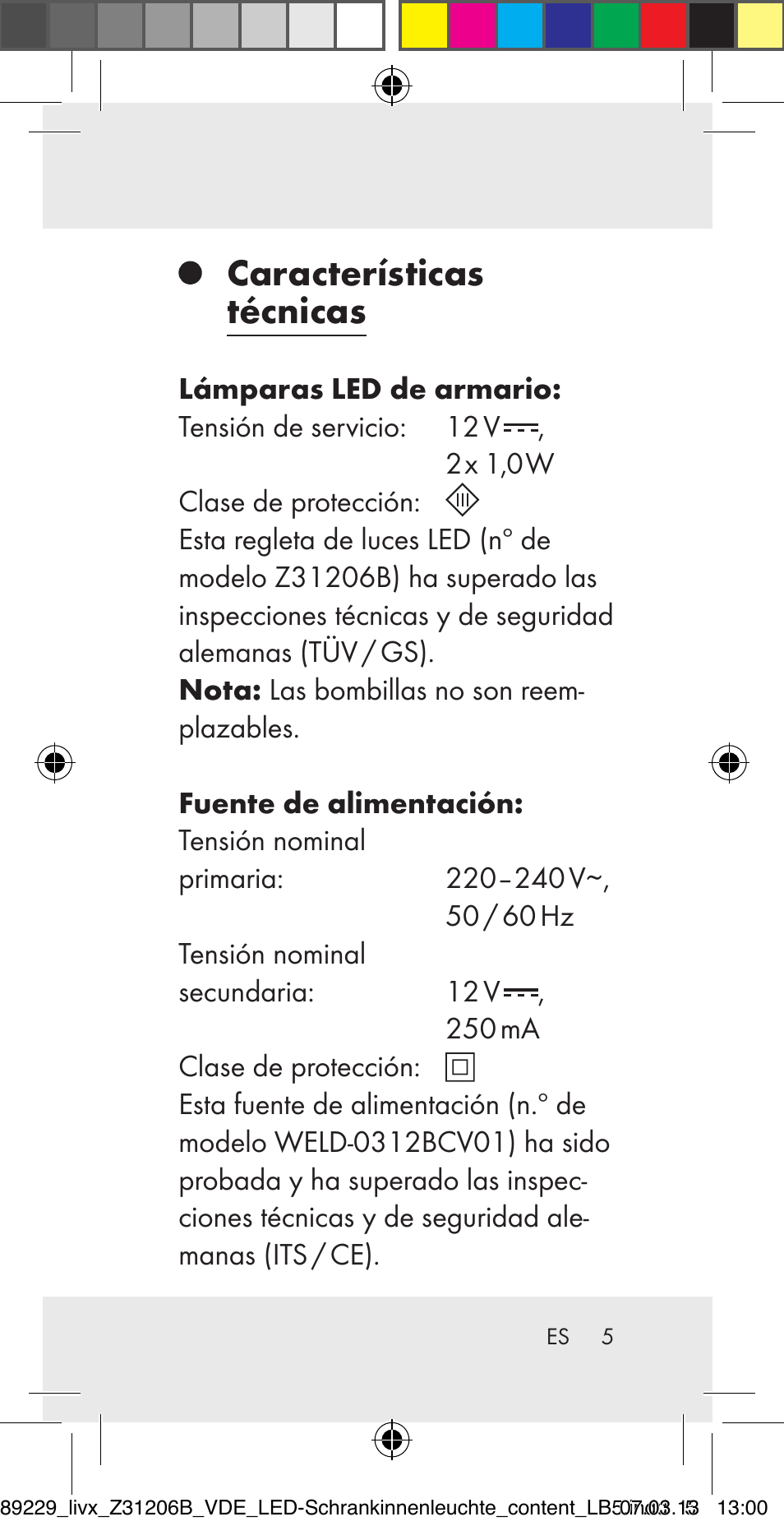 Características técnicas | Livarno Z31206B User Manual | Page 5 / 69