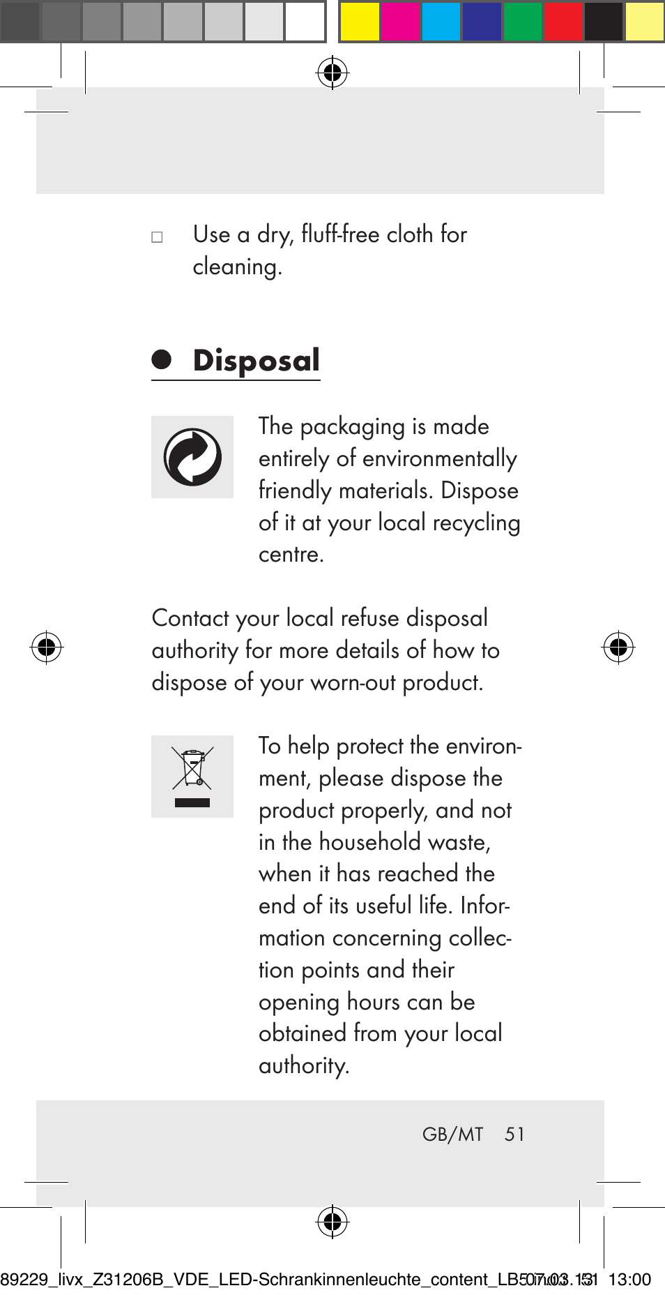 Disposal | Livarno Z31206B User Manual | Page 51 / 69