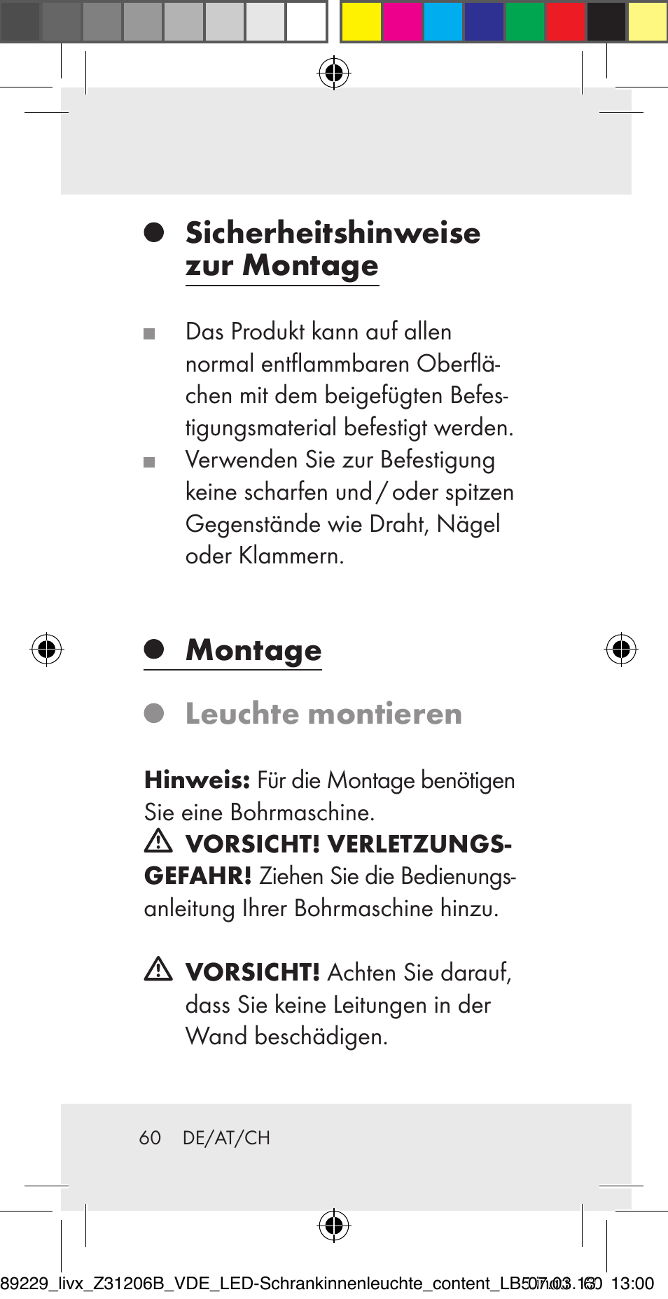 Sicherheitshinweise zur montage, Montage, Leuchte montieren | Livarno Z31206B User Manual | Page 60 / 69