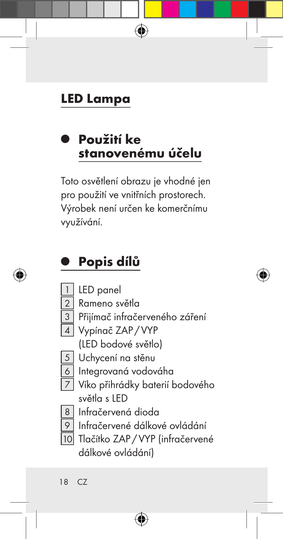 Led lampa, Použití ke stanovenému účelu, Popis dílů | Livarno Z31206A User Manual | Page 18 / 67