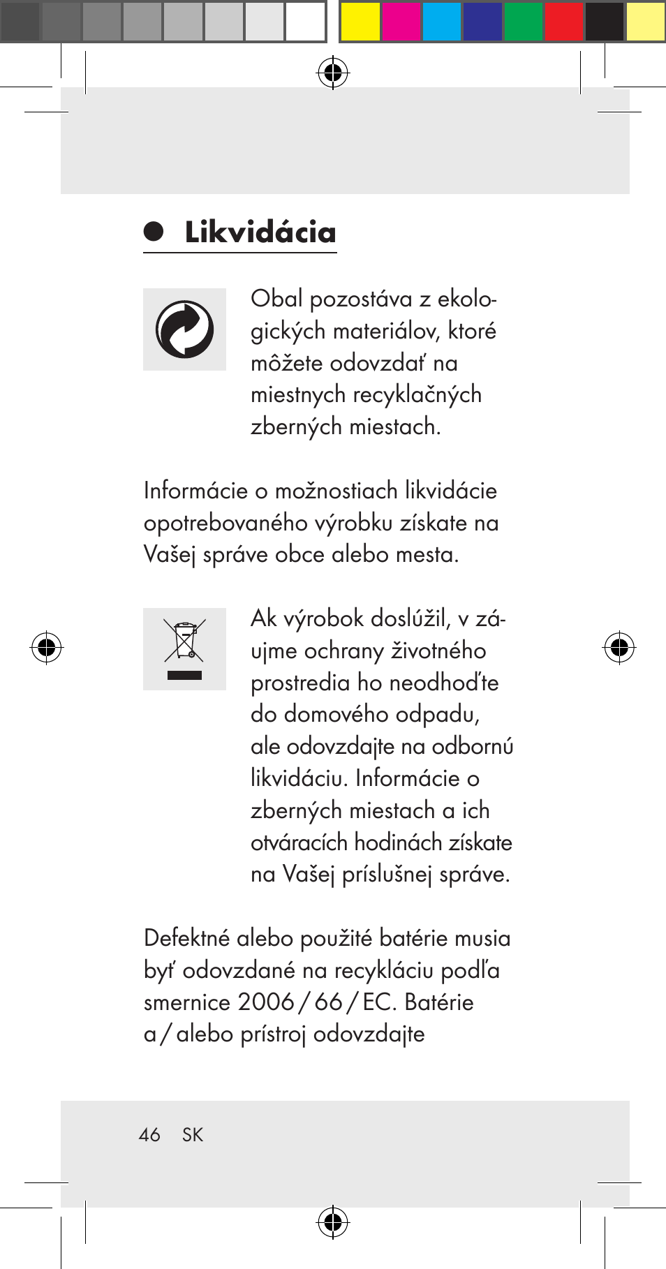 Likvidácia | Livarno Z31206A User Manual | Page 46 / 67