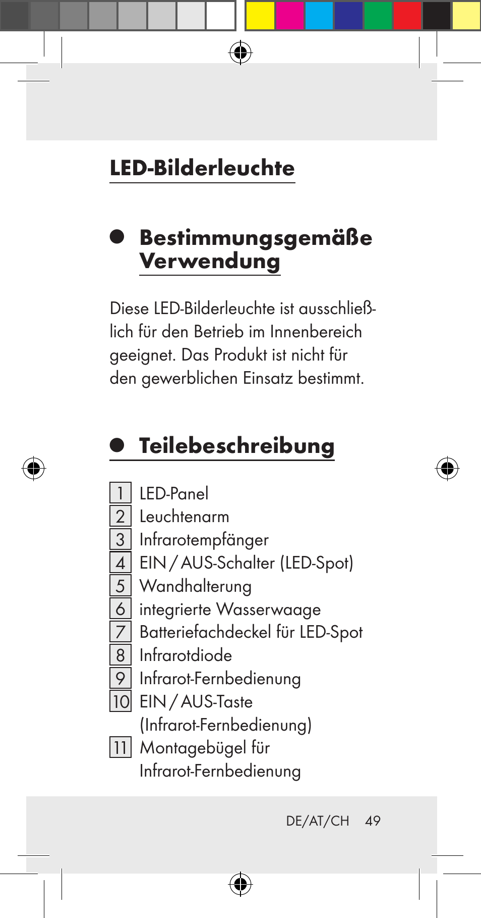 Led-bilderleuchte, Bestimmungsgemäße verwendung, Teilebeschreibung | Livarno Z31206A User Manual | Page 49 / 67