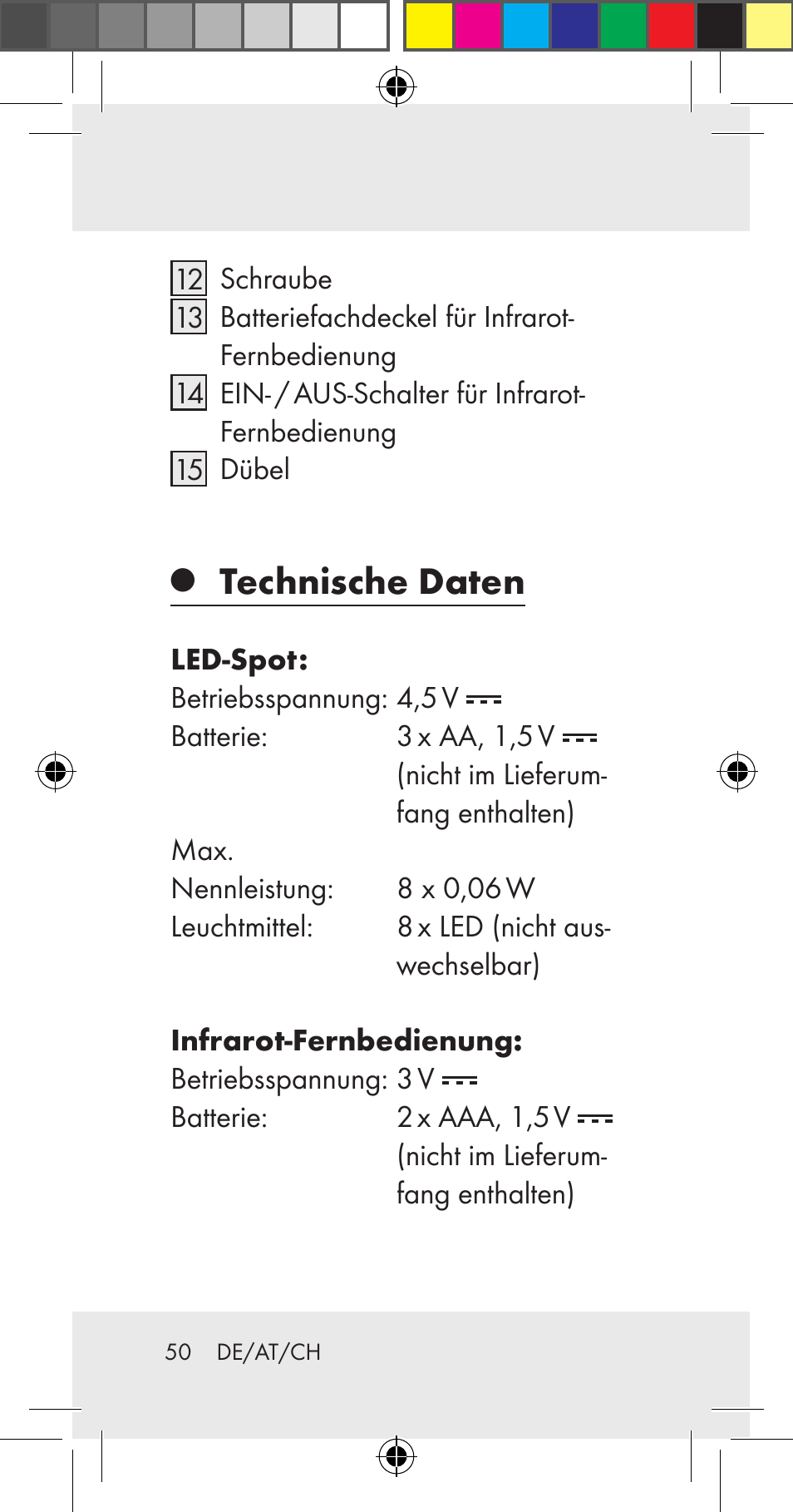Technische daten | Livarno Z31206A User Manual | Page 50 / 67