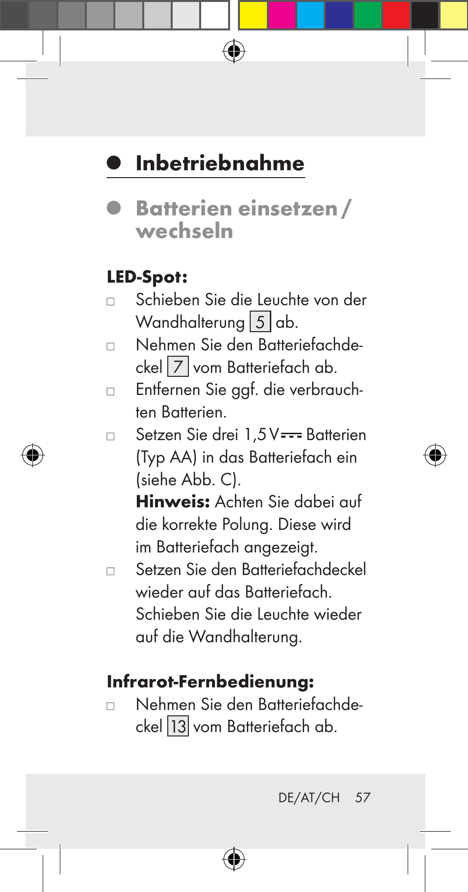 Inbetriebnahme, Batterien einsetzen / wechseln | Livarno Z31206A User Manual | Page 57 / 67