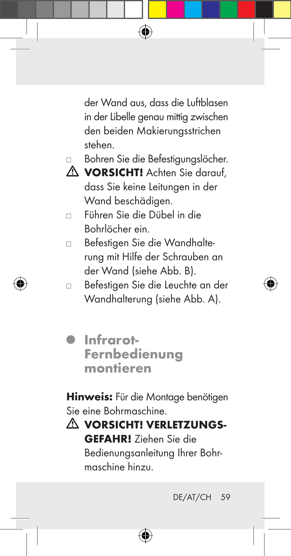 Infrarot- fernbedienung montieren | Livarno Z31206A User Manual | Page 59 / 67