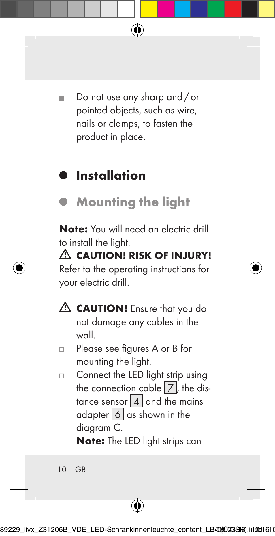 Installation mounting the light | Livarno Z31206B User Manual | Page 10 / 55