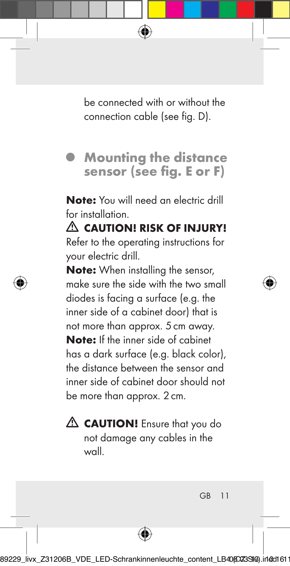 Mounting the distance sensor (see fig. e or f) | Livarno Z31206B User Manual | Page 11 / 55