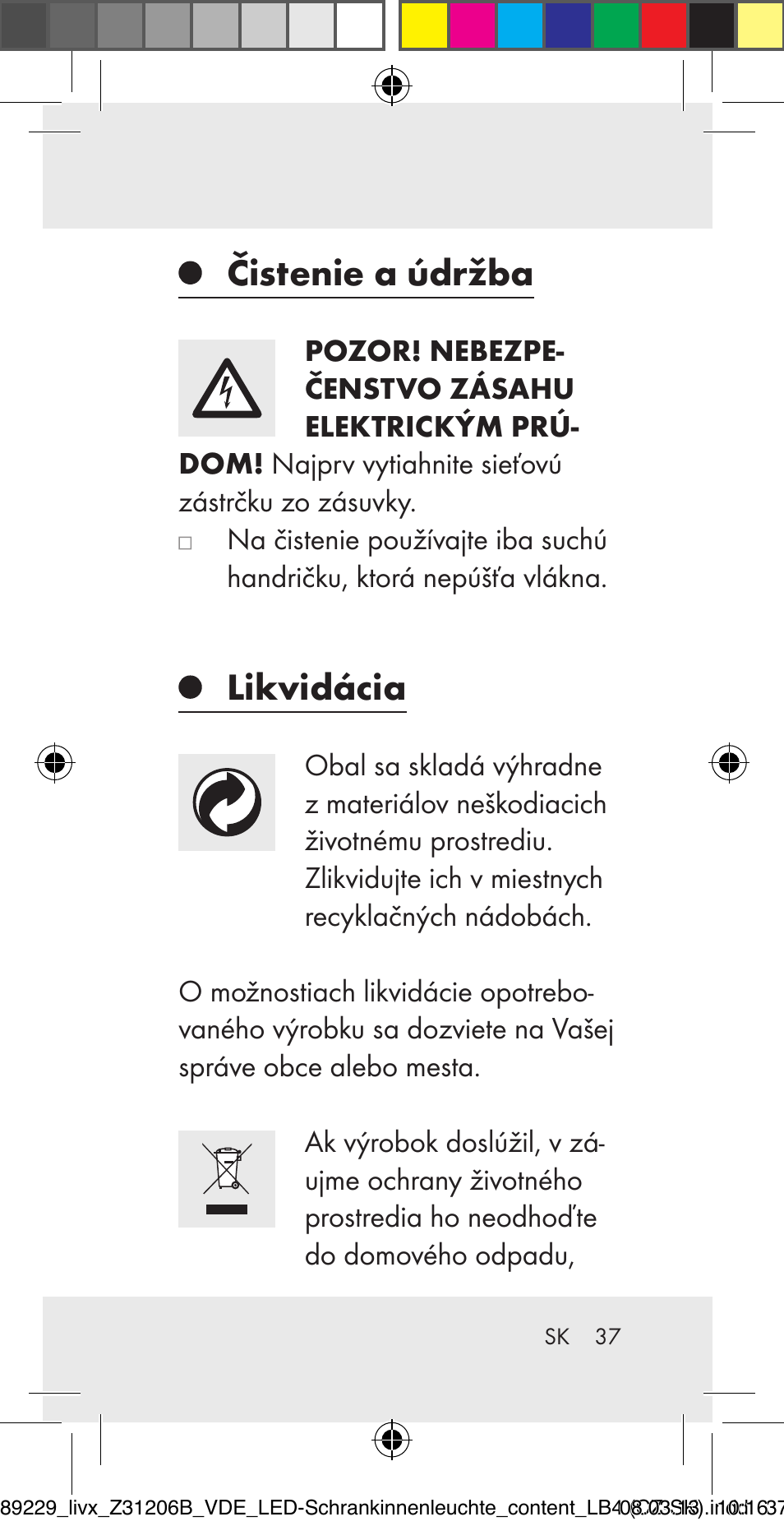 Čistenie a údržba, Likvidácia | Livarno Z31206B User Manual | Page 37 / 55