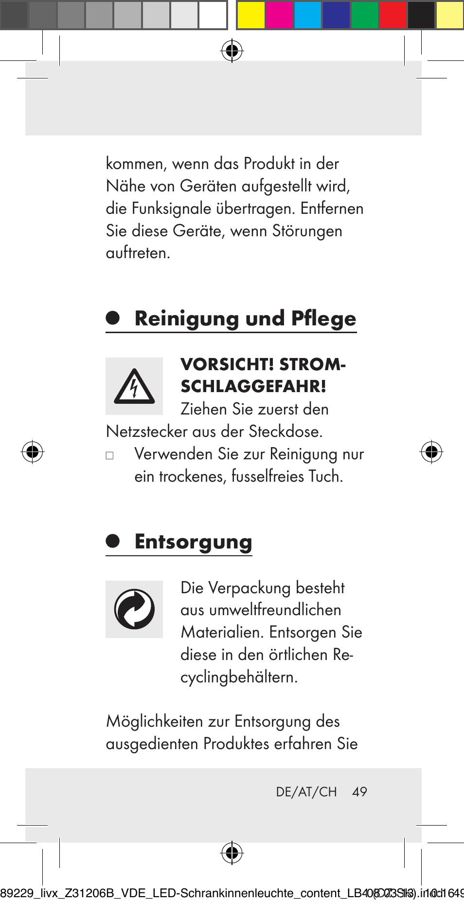 Reinigung und pflege, Entsorgung | Livarno Z31206B User Manual | Page 49 / 55