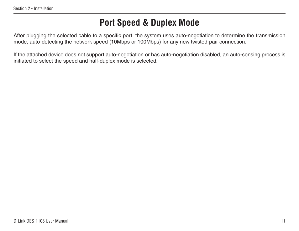 Port speed & duplex mode | D-Link DES-1108 User Manual | Page 11 / 24