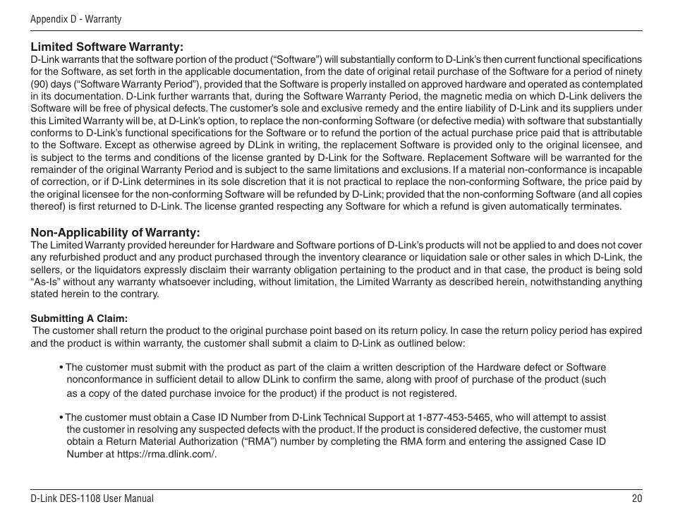 D-Link DES-1108 User Manual | Page 20 / 24