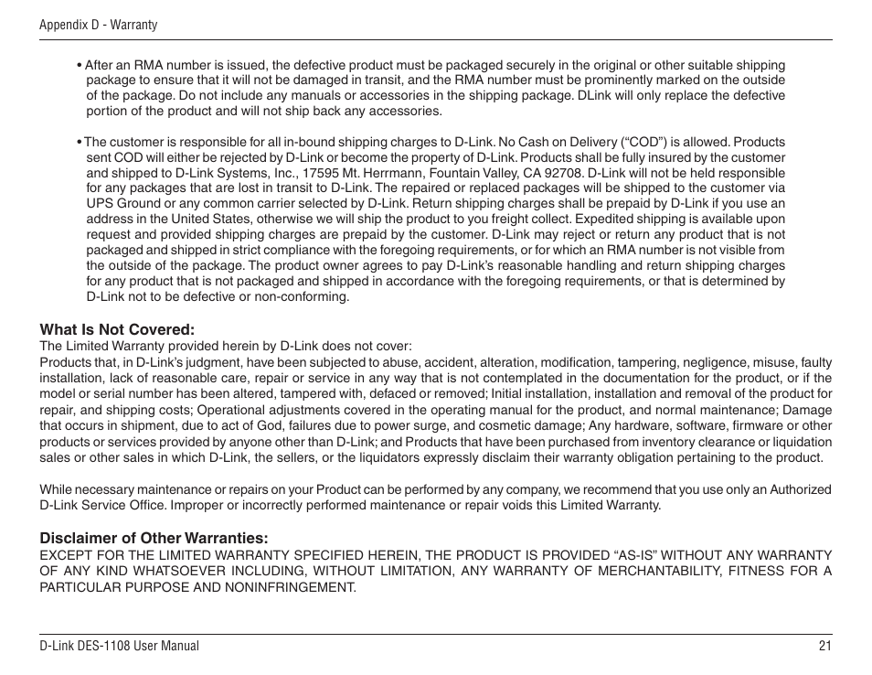 D-Link DES-1108 User Manual | Page 21 / 24