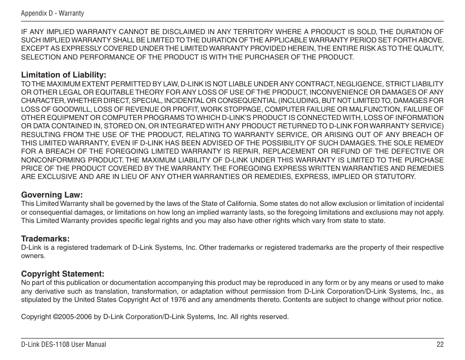 D-Link DES-1108 User Manual | Page 22 / 24