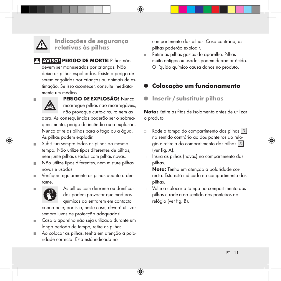 Indicações de segurança relativas às pilhas | Livarno Z31170A Z31170B User Manual | Page 11 / 19