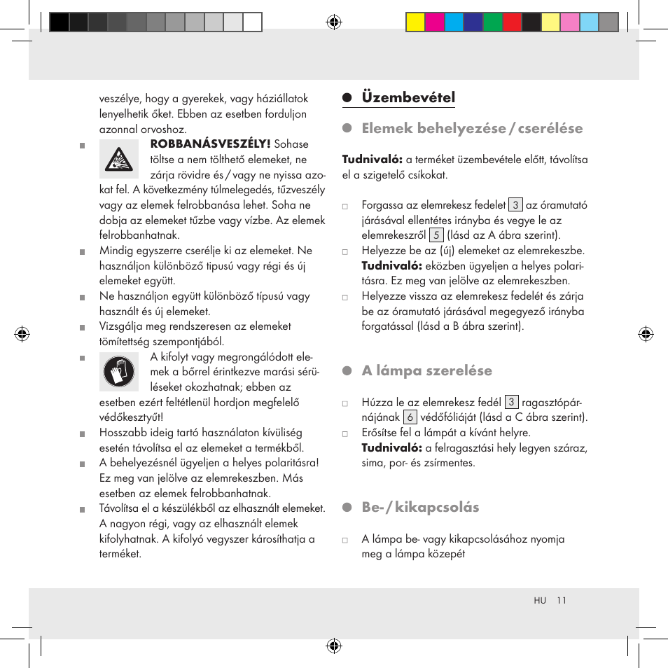 Üzembevétel elemek behelyezése / cserélése, A lámpa szerelése, Be- / kikapcsolás | Livarno Z31170A Z31170B User Manual | Page 11 / 26