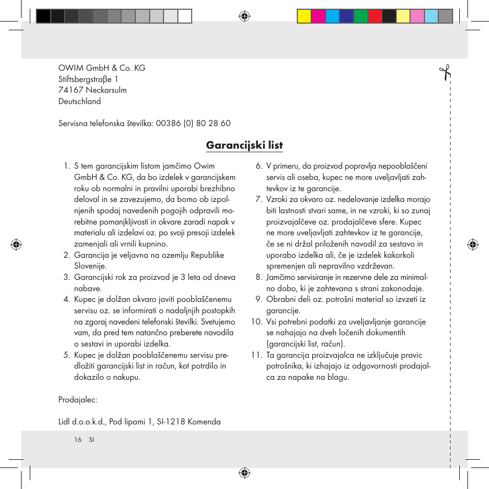 Garancijski list | Livarno Z31170A Z31170B User Manual | Page 16 / 26