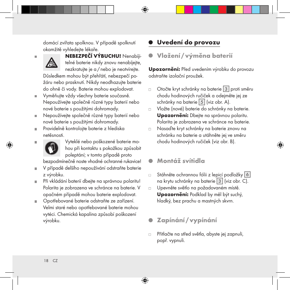 Uvedení do provozu vložení / výměna baterií, Montáž svítidla, Zapínání / vypínání | Livarno Z31170A Z31170B User Manual | Page 18 / 26