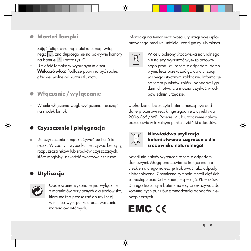 Montaż lampki, Włączanie / wyłączanie, Czyszczenie i pielęgnacja | Utylizacja | Livarno Z31170A Z31170B User Manual | Page 9 / 26