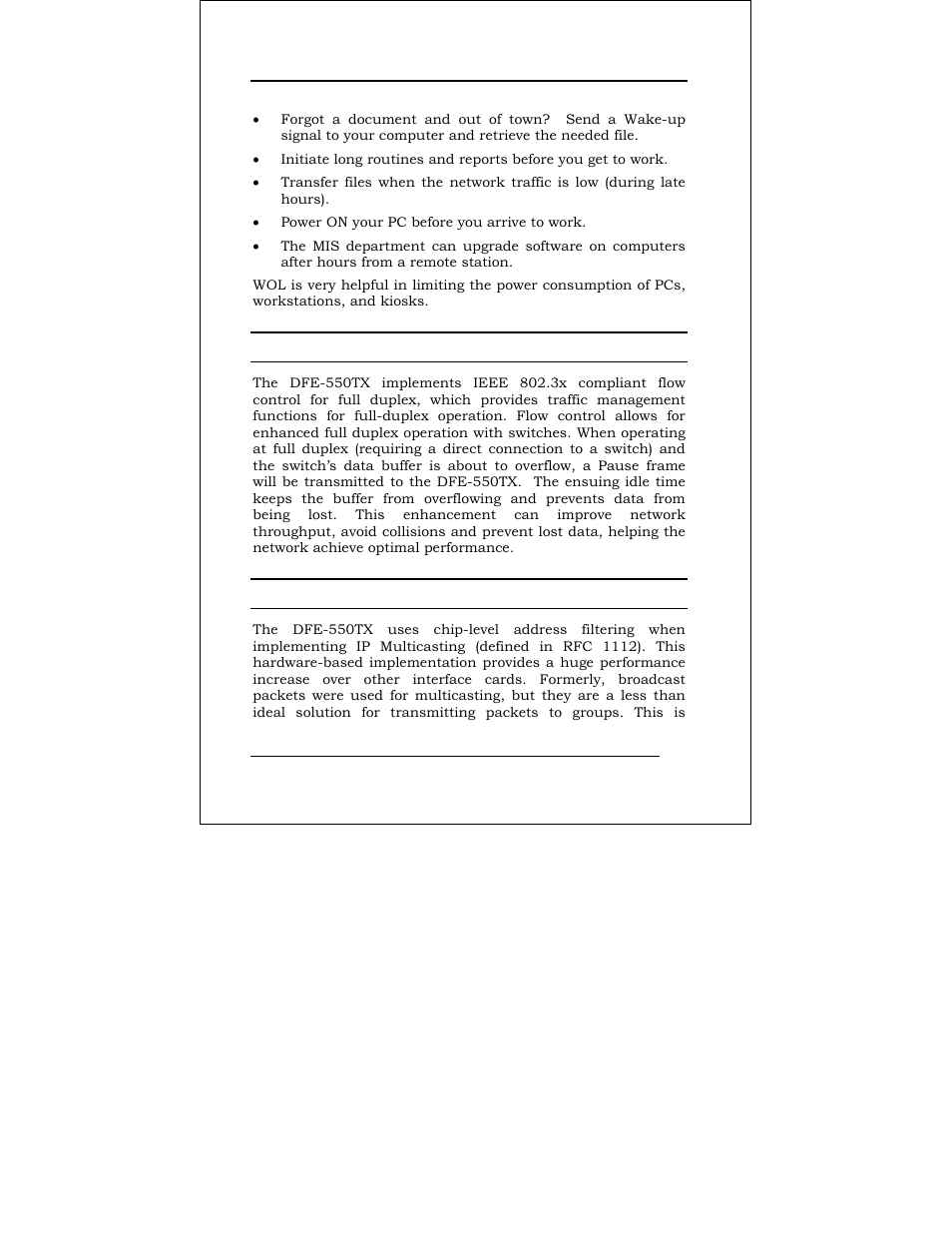 Flow control, Ip multicasting | D-Link DFE-550TX User Manual | Page 13 / 34