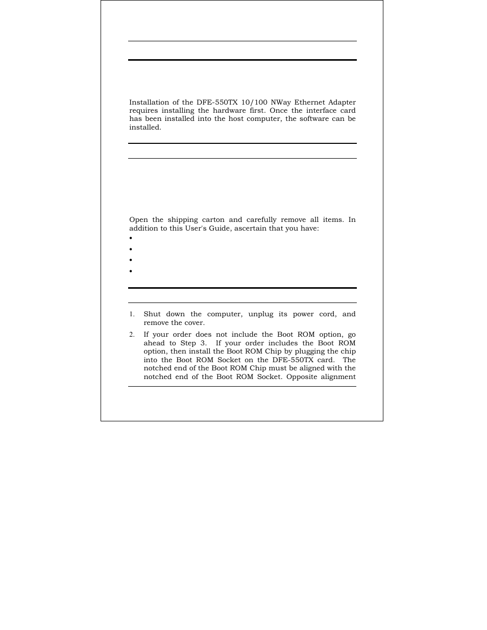 Installation, Unpacking, Installing the adapter | D-Link DFE-550TX User Manual | Page 17 / 34