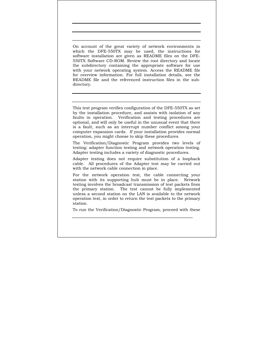 Software installation, Verification/diagnostic program | D-Link DFE-550TX User Manual | Page 21 / 34