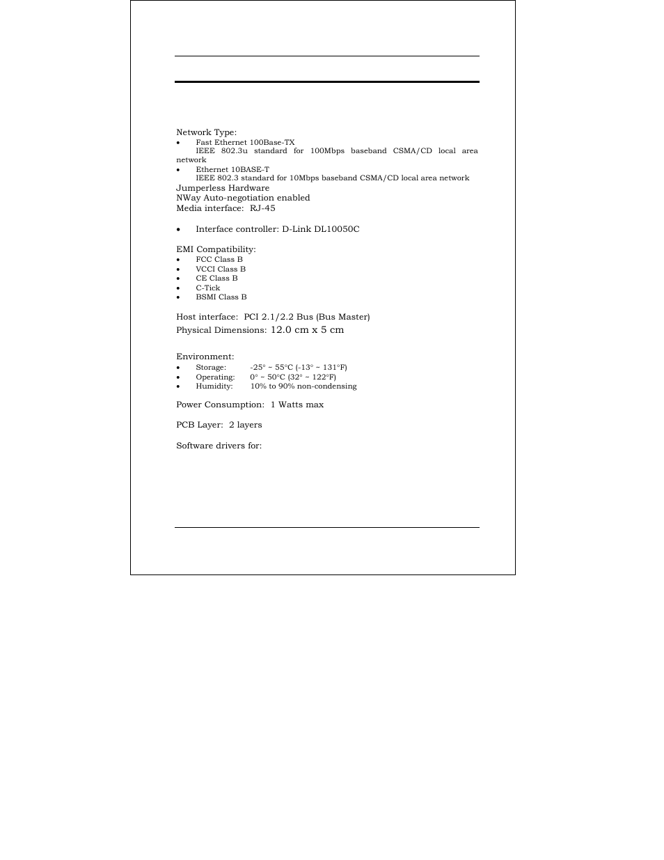 Specifications | D-Link DFE-550TX User Manual | Page 25 / 34