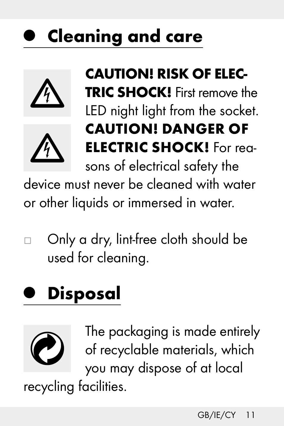 Cleaning and care, Disposal | Livarno Z31499A-BS User Manual | Page 11 / 24