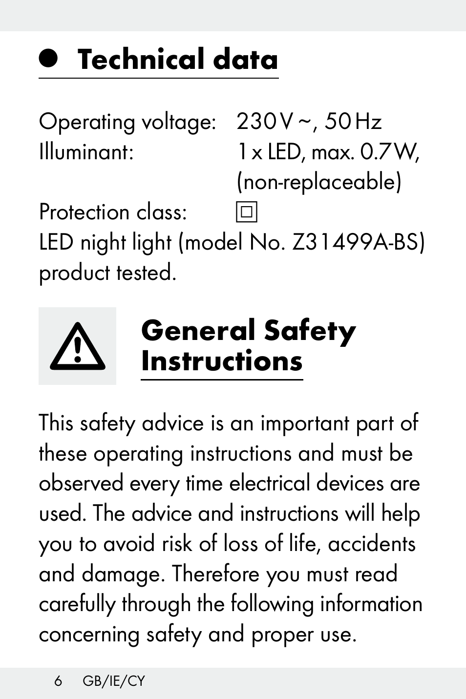 Technical data, General safety instructions | Livarno Z31499A-BS User Manual | Page 6 / 24