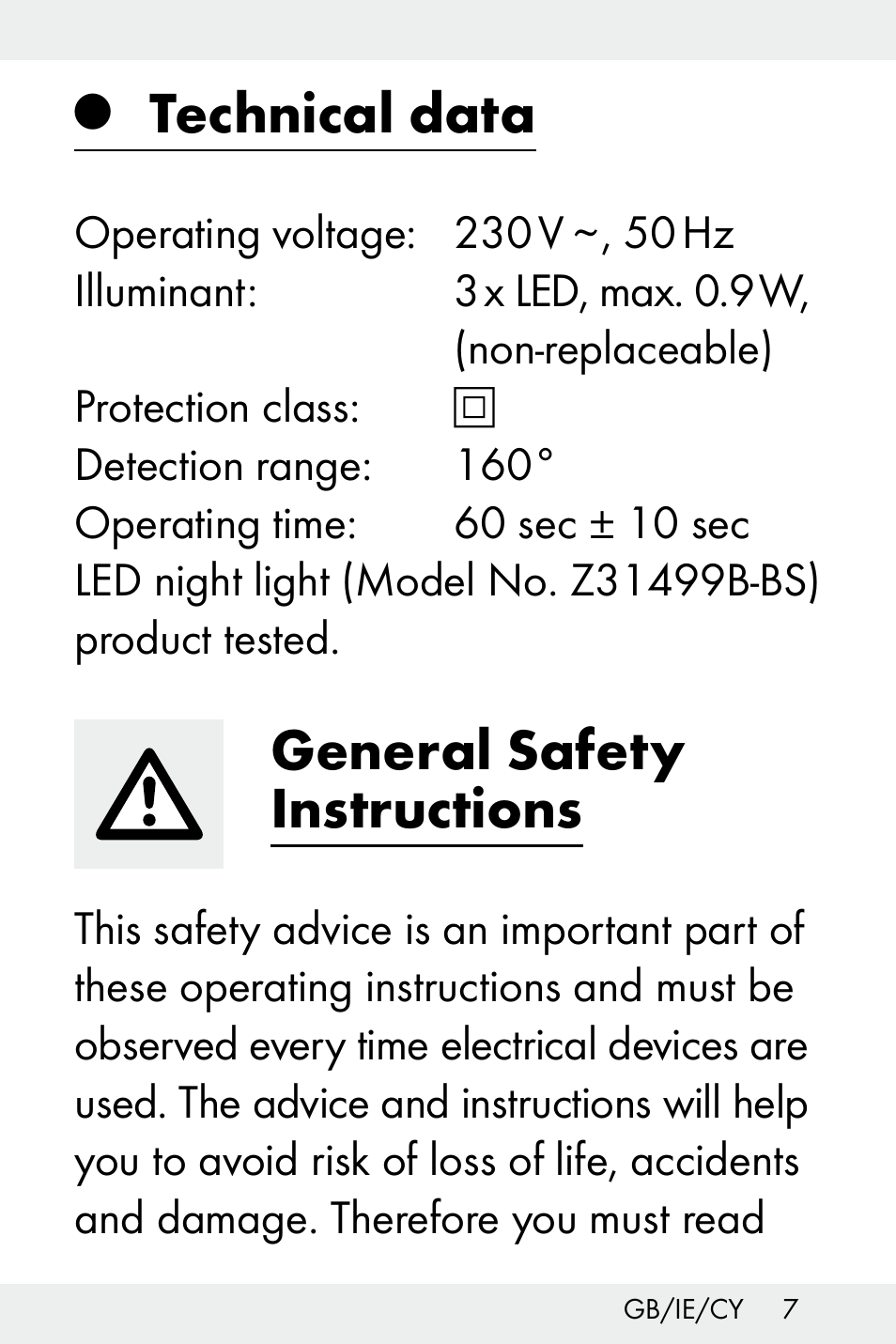 Q technical data, General safety instructions, Technical data | Livarno Z31499B-BS User Manual | Page 7 / 25