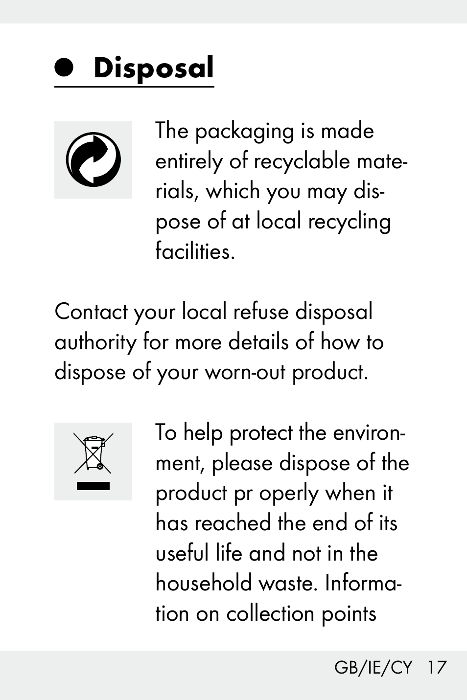 Disposal | Livarno Z31499C User Manual | Page 17 / 36