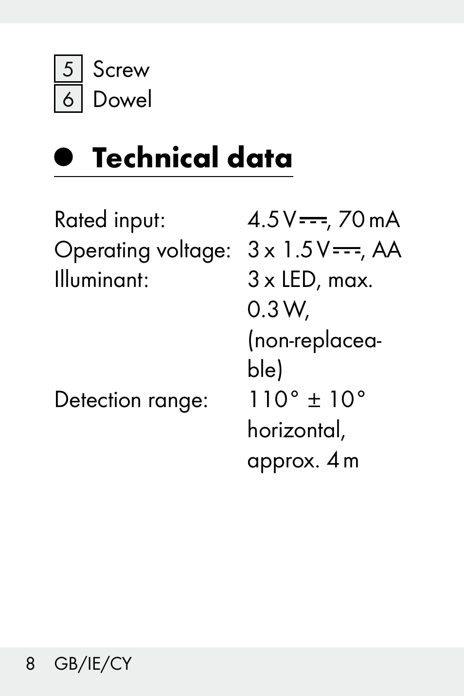 Technical data | Livarno Z31499C User Manual | Page 8 / 36