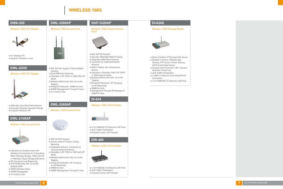 Wireless networking, Wireless 108g, Dwa-520 | Dap-3220ap, Dwl-2100ap, Dwl-g550, Dwl-3200ap, Dwl-3260ap, Di-624, Dir-400 | D-Link DAS-3324G User Manual | Page 13 / 55