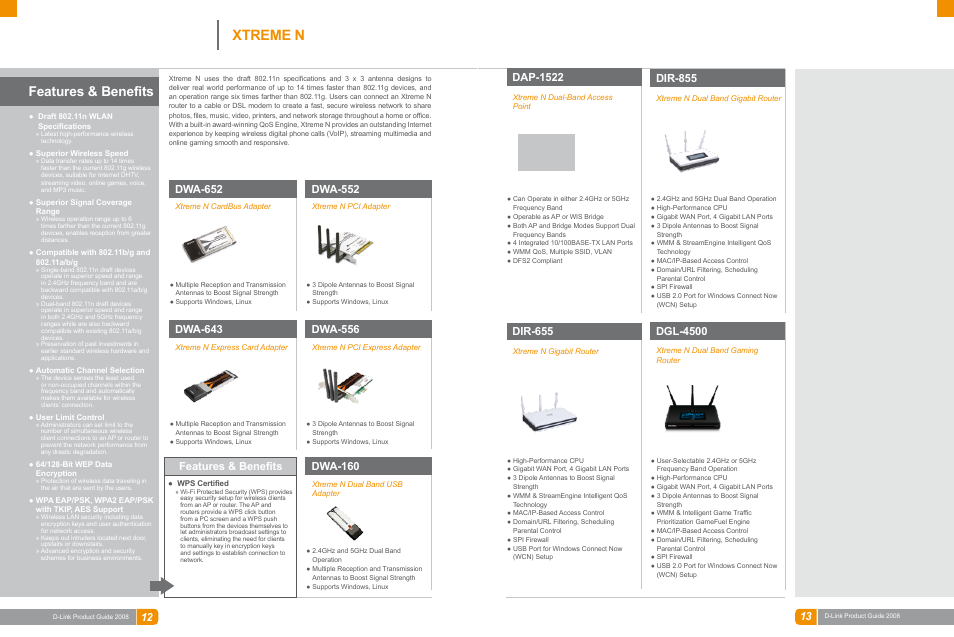 Wireless networking, Xtreme n, Features & benefits | Dwa-652, Dwa-552, Dwa-643, Dwa-556, Features & benefits dwa-160, Dap-1522, Dir-655 | D-Link DAS-3324G User Manual | Page 16 / 55