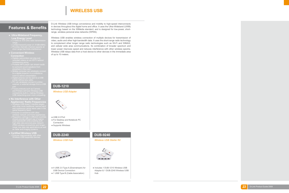 Wireless networking, Wireless usb, Features & benefits | Dub-1210, Dub-2240, Dub-9240 | D-Link DAS-3324G User Manual | Page 21 / 55