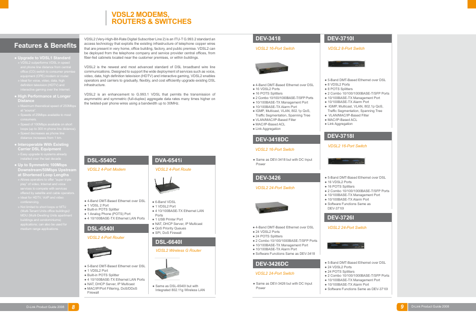 Broadband, Vdsl2 modems, routers & switches, Features & benefits | Dev-3418dc, Dev-3718i, Dev-3426, Dev-3726i, Dsl-5540c, Dsl-6540i, Dva-6541i | D-Link DAS-3324G User Manual | Page 4 / 55