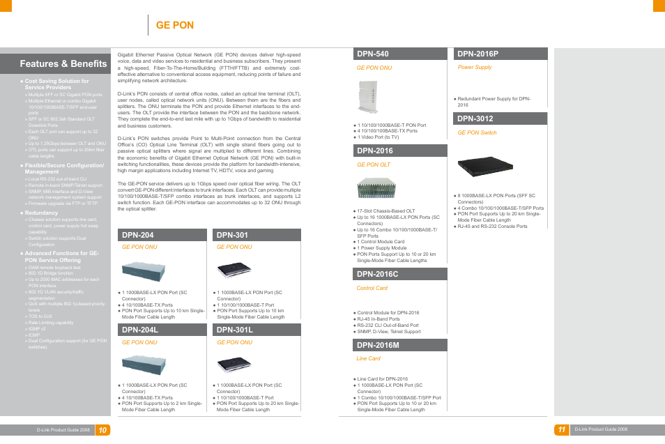 Broadband, Ge pon, Features & benefits | Dpn-2016, Dpn-2016p, Dpn-2016c, Dpn-3012, Dpn-204, Dpn-204l, Dpn-301 | D-Link DAS-3324G User Manual | Page 5 / 55