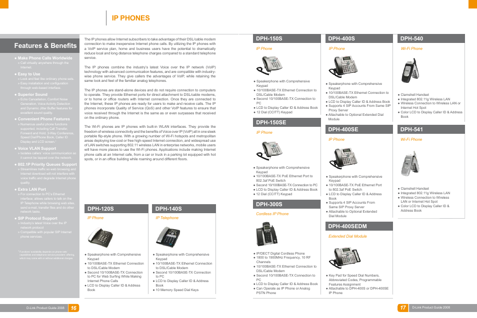 Broadband, Ip phones, Features & benefits | 1 dph-150s, Dph-400s, Dph-150se, Dph-400se, Dph-300s, Dph-400sedm, Dph-540 | D-Link DAS-3324G User Manual | Page 8 / 55
