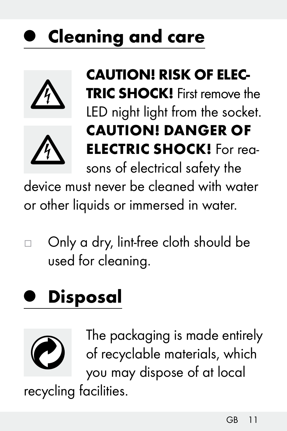 Cleaning and care, Disposal | Livarno Z31499A-BS User Manual | Page 11 / 74