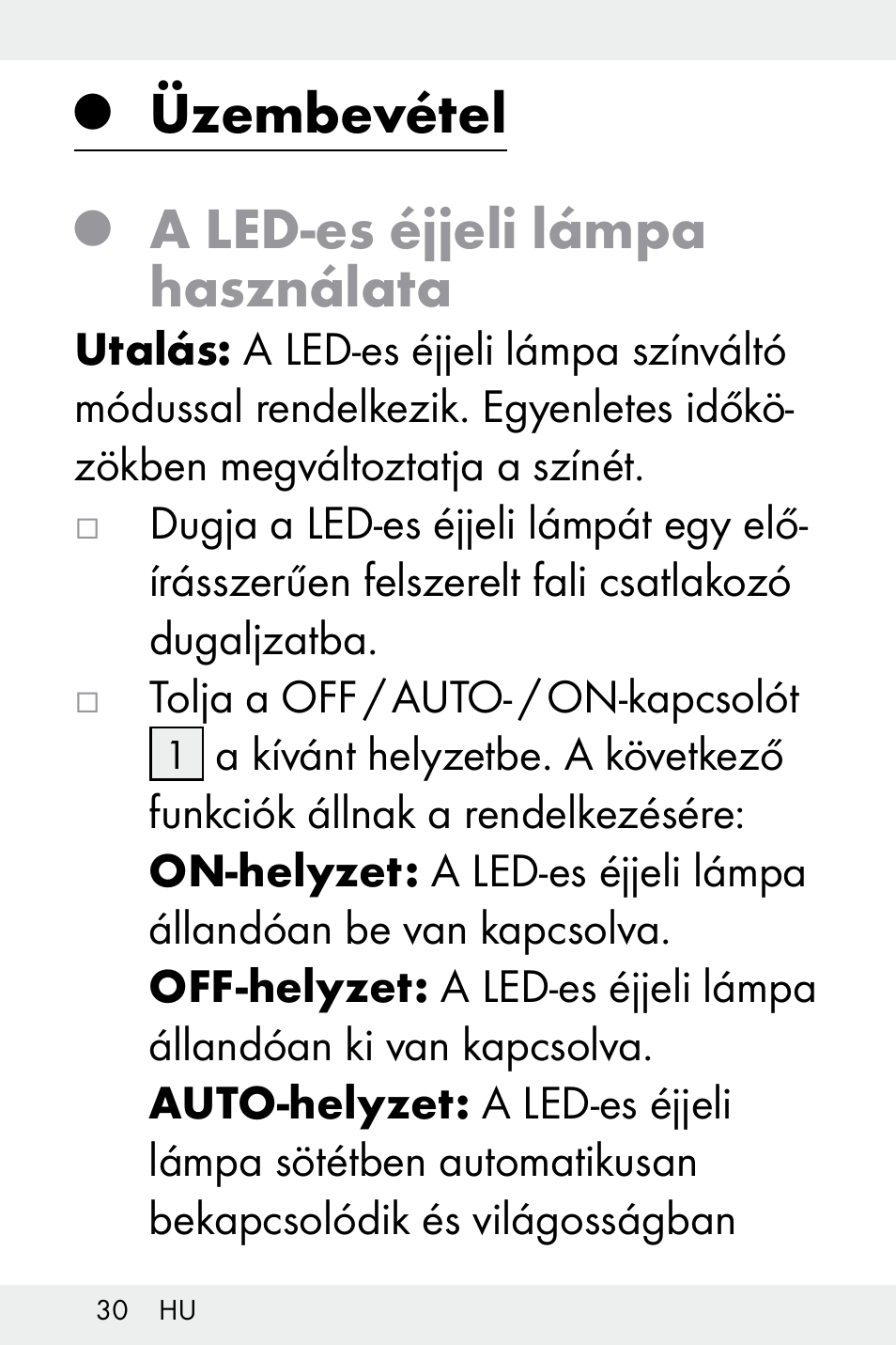 Üzembevétel, A led-es éjjeli lámpa használata | Livarno Z31499A-BS User Manual | Page 30 / 74