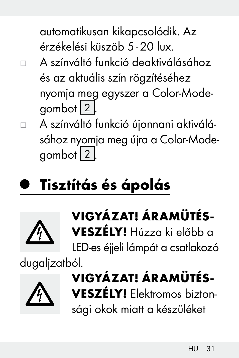 Tisztítás és ápolás | Livarno Z31499A-BS User Manual | Page 31 / 74