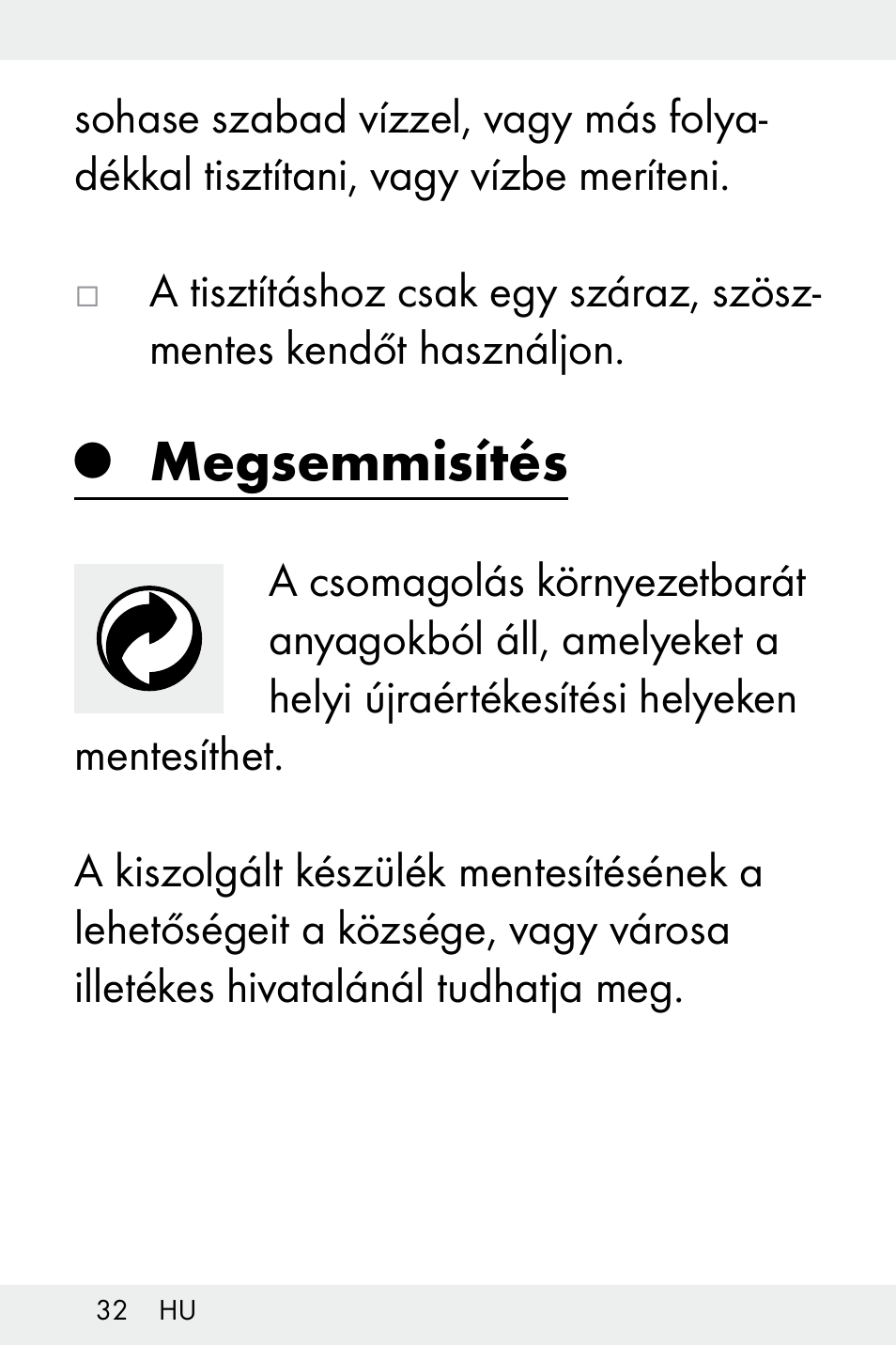 Megsemmisítés | Livarno Z31499A-BS User Manual | Page 32 / 74